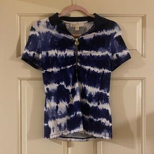 NWT Michael Kors Navy and White Tie-Dye Polo Shirt, Size XS